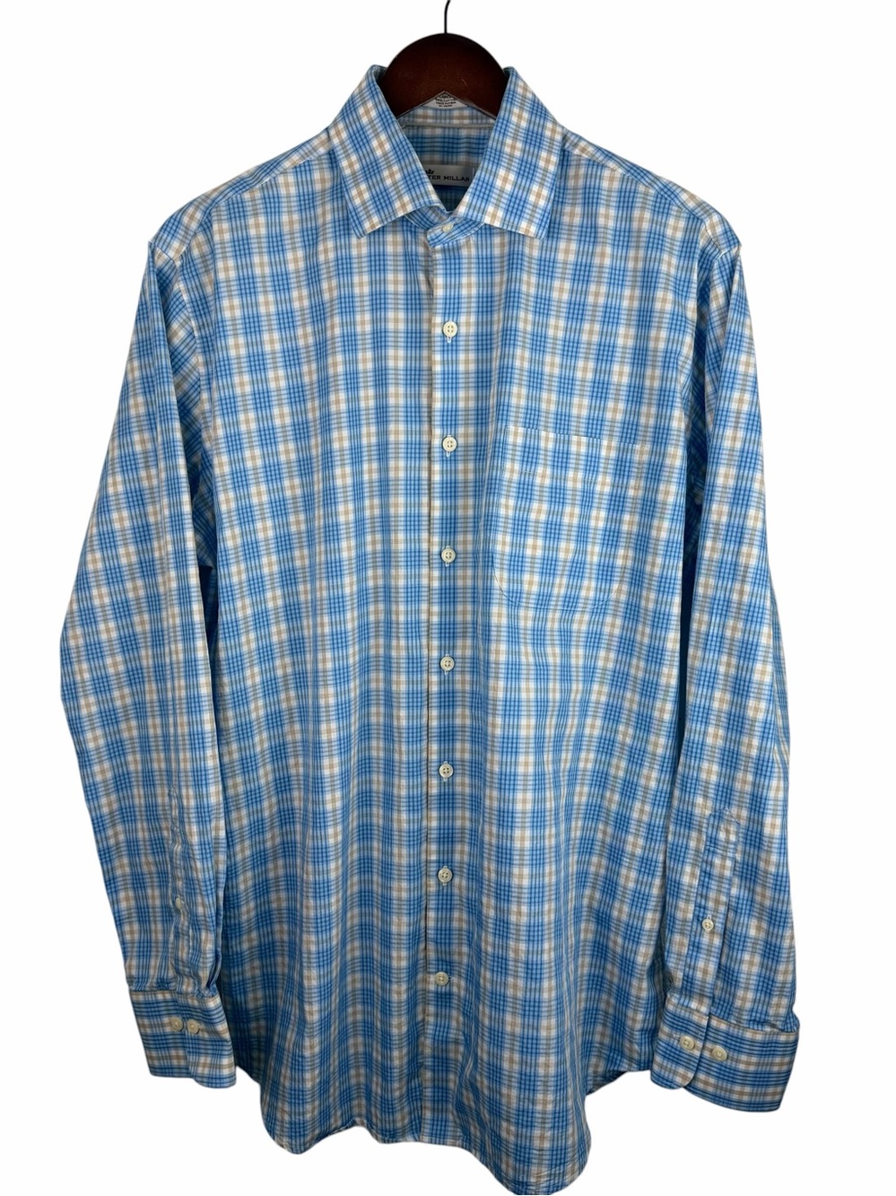 Peter Millar | Blue White Beige Button Long Sleeve Shirt